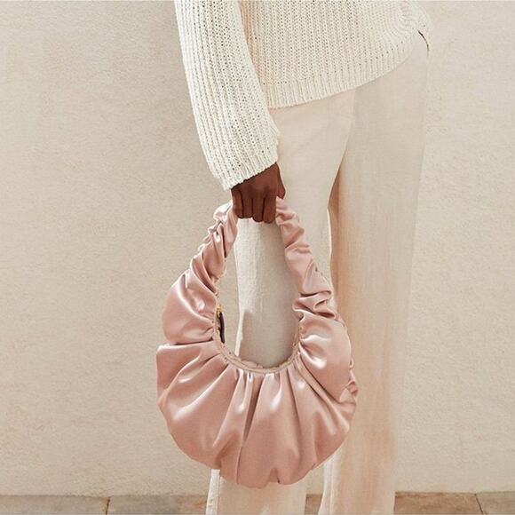 Nanushka Anja Baguette Shoulder Bag in Blush Slip Satin - Picture 1 of 11